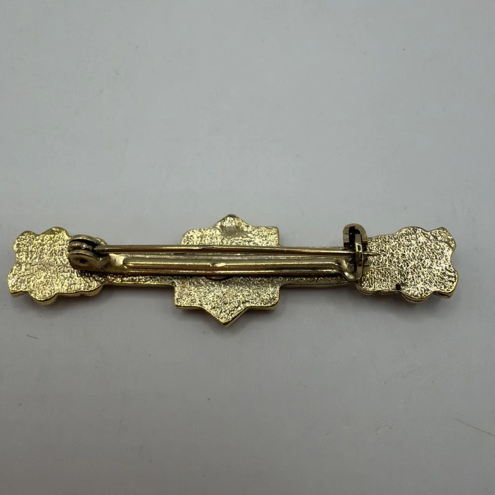 BAR BROOCH,‎ ANITIQUE VICTORIAN STYLE. FAUX DIAMONDS. GOLD TONE. UNSIGNED